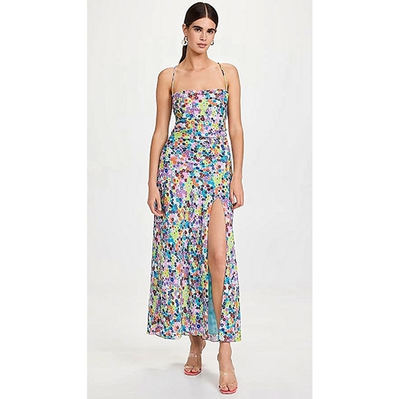 STAUD Bellamy Vibrant Ditzy Floral Lace Up Garden Party Maxi Slip Dress - Picture 5 of 15